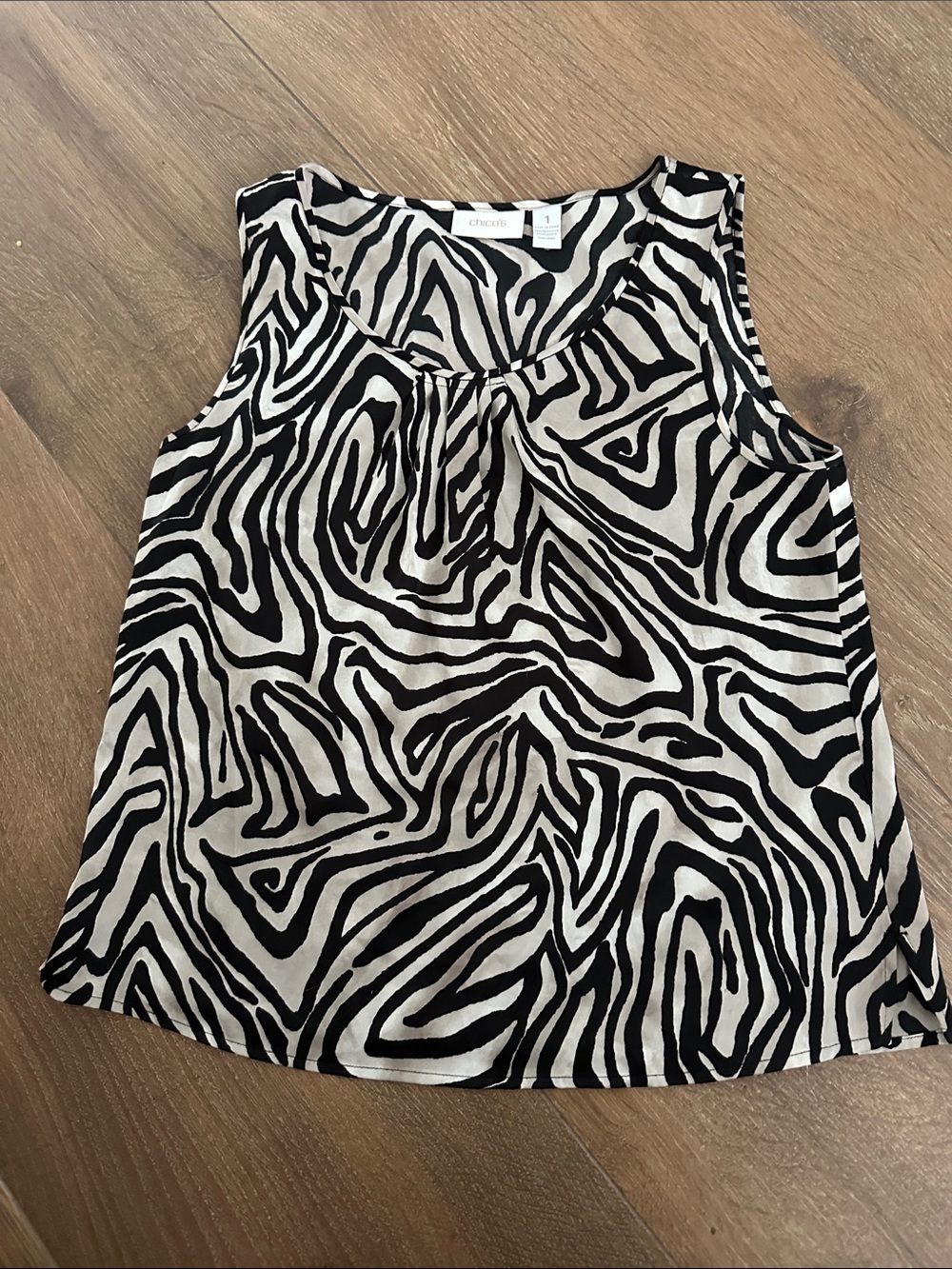Chico's Black and Cream Zebra-Pattern Sleeveless top. Size 1.